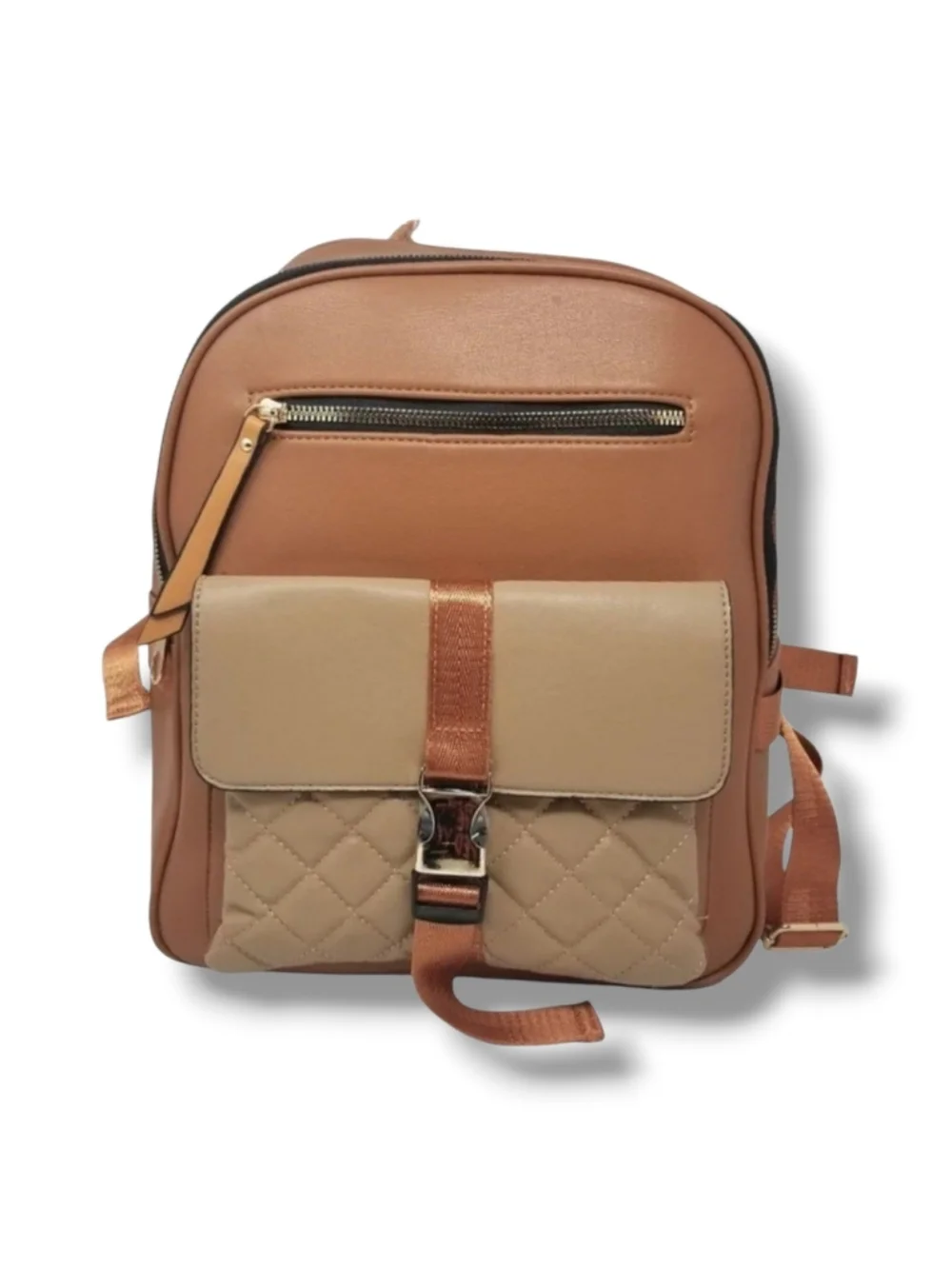 Brown and Khaki Large Square Backpack Purse